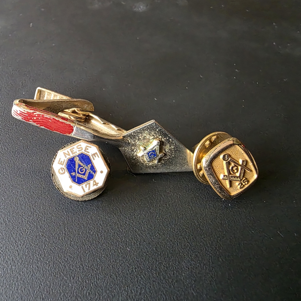 Gold Tone Masonic Pins And Clip Set